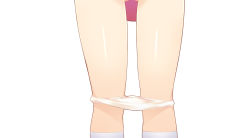 Rule 34 | 1girl, gluteal fold, hoppege, legs, minakami mai, nichijou, out-of-frame censoring, panties, panty pull, simple background, socks, solo, standing, underwear, white background