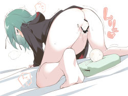 Rule 34 | 1girl, all fours, antennae, ass, asutora, bar censor, barefoot, blush, bottomless, censored, commentary request, egg, egg laying, foot out of frame, from behind, green eyes, green hair, long sleeves, looking back, pregnant, pussy, pussy juice, short hair, soles, solo, sweat, touhou, trembling, wriggle nightbug