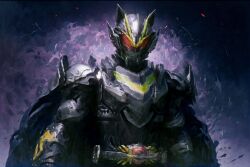 1boy absurdres animal_ears armor black_armor black_bodysuit bodysuit bujinsword_buckle cape desire_driver glowing highres kamen_rider kamen_rider_geats_(series) kamen_rider_tycoon kamen_rider_tycoon_bujinsword male_focus ninja_buckle power_armor raccoon_ears raise_buckle red_eyes red_visor rider_belt shogun tokusatsu weapon yigor