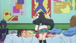 Rule 34 | 10s, 1boy, 1girl, animated, animated gif, ass, bed, bedroom, black hair, bottomless, brother and sister, child, gosho kaito, goushou ai, hero bank, multicolored hair, siblings