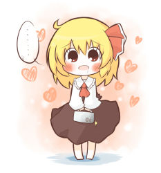 Rule 34 | ..., 1girl, ascot, bad id, bad pixiv id, barefoot, blonde hair, blush, chibi, embodiment of scarlet devil, fang, female focus, full body, gradient background, heart, rumia, saliva, solo, south114, standing, touhou, weights