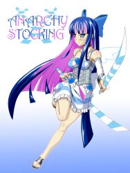 Rule 34 | 10s, angel, blue nails, blush, feet, multicolored hair, nail polish, panty &amp; stocking with garterbelt, smile, stocking (psg), stripes i &amp; ii, sword, toes, weapon, wings