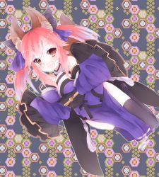 Rule 34 | 10s, 1girl, animal ears, bad id, bad pixiv id, bare shoulders, bow, brown eyes, detached sleeves, fate/extra, fate (series), fox ears, fox tail, hair bow, hair ribbon, highres, hinuo ex, japanese clothes, pink hair, ribbon, solo, tail, tamamo (fate), tamamo no mae (fate/extra), thighhighs, twintails
