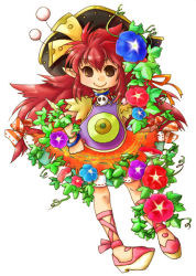 Rule 34 | 1girl, beret, blush, brown eyes, dress, flower, fuju, full body, hat, looking at viewer, red dress, red hair, salsa, salsa (trusty bell), smile, solo, standing, trusty bell