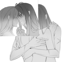 Rule 34 | 2girls, after kiss, blush, commentary, greyscale, hand on another&#039;s shoulder, hands on another&#039;s back, highres, holding hands, hug, interlocked fingers, long hair, miix777, monochrome, multiple girls, nude, parted lips, path to nowhere, rahu (path to nowhere), saliva, saliva trail, scar, scar across eye, scar on arm, shalom (path to nowhere), upper body, yuri
