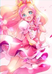 Rule 34 | 1girl, agura dou, bad id, bad twitter id, blonde hair, blue eyes, bow, cure flora, earrings, gloves, go! princess precure, haruno haruka, highres, jewelry, long hair, magical girl, multicolored hair, open mouth, pink bow, pink hair, precure, skirt, smile, solo, two-tone hair, waist bow