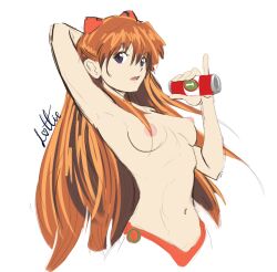 Rule 34 | 1girl, absurdly long hair, artist request, blue eyes, breasts, brown hair, can, hair ornament, holding, holding can, interface headset, long hair, looking at viewer, navel, neon genesis evangelion, nipples, simple background, sketch, solo, souryuu asuka langley, very long hair, white background, wide hips