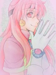 Rule 34 | 1girl, ao (yashuring), earrings, gloves, highres, jewelry, lina inverse, long hair, looking at viewer, pink hair, red eyes, slayers, smile, solo, traditional media, yashuring