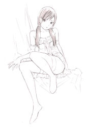 Rule 34 | 1girl, long hair, monochrome, original, sketch, solo, thighhighs, traditional media, twintails, yoshitomi akihito