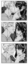 Rule 34 | 2boys, 3koma, bara, blush, cid highwind, cigarette, comic, couple, facial hair, final fantasy, final fantasy vii, french kiss, gloves, greyscale, hand on another&#039;s mouth, hand on another&#039;s neck, headband, highres, kiss, long hair, male focus, mature male, monochrome, multiple boys, muscular, muscular male, peonrin, saliva, saliva trail, short hair, shotgunning, sideburns, smirk, smoke, stubble, sweatdrop, thick eyebrows, tongue, tongue out, upper body, vincent valentine, yaoi
