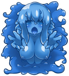 Rule 34 | 1girl, absurdres, breasts, female focus, highres, monster girl, nipples, open mouth, original, pointy ears, slime girl, solo, tongue, tongue out, tunberuku