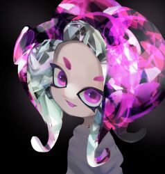 Rule 34 | 1girl, :d, black background, koike3582, long hair, looking at viewer, nintendo, octoling, octoling girl, octoling player character, open mouth, pink eyes, pink hair, smile, solo, splatoon (series), suction cups, tentacle hair, upper body