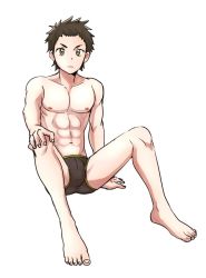 Rule 34 | 1boy, abs, barefoot, crotch, feet, full body, male focus, muscular, nipples, pokkor0123, topless male, sitting, solo, tagme, toes, underwear