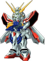 Rule 34 | chibi, crossed arms, g gundam, god gundam, green eyes, gundam, looking at viewer, lowres, mecha, no humans, official art, robot, science fiction, solo, standing, super robot wars, super robot wars t, transparent background, v-fin