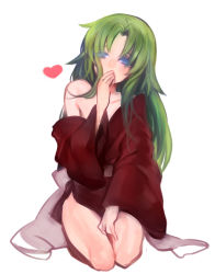 Rule 34 | 1boy, androgynous, barefoot, blue eyes, flower, green hair, heart, japanese clothes, long hair, male focus, nanakusa (hillwithstars), original, sitting, solo, trap