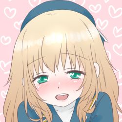 Rule 34 | 10s, 1girl, atago (kancolle), bad id, bad pixiv id, beret, blonde hair, green eyes, hat, heart, kantai collection, long hair, looking at viewer, open mouth, smile, solo, udon (shiratama), upper body
