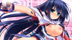 Rule 34 | 1girl, blue eyes, blue hair, breasts, bsword, female focus, japanese clothes, large breasts, long hair, matching hair/eyes, nipples, no bra, puffy nipples, sengoku hime, sengoku hime 4, solo, standing, torn clothes, unicorn-a, weapon