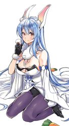 Rule 34 | 1girl, absurdly long hair, animal ear fluff, animal ears, bad id, bad pixiv id, bare shoulders, black gloves, blue hair, blush, breasts, commentary request, cosplay, cup, don-chan (usada pekora), dress, drinking glass, fur-trimmed dress, fur-trimmed gloves, fur trim, gloves, highres, holding, holding cup, hololive, large breasts, leotard, long hair, looking at viewer, mature female, pantyhose, pekomama, playboy bunny, rabbit ears, rabbit girl, sasakuma kyouta, shot glass, simple background, smile, solo, usada pekora, usada pekora (1st costume), usada pekora (cosplay), very long hair, virtual youtuber, white background, white dress, wine glass