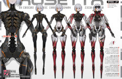 Rule 34 | 1girl, android, arms at sides, breasts, character sheet, closed eyes, commentary request, forehead protector, full body, highres, joints, lanyaojun, mechanical parts, medium breasts, original, robot joints, see-through, see-through body, short hair, skeleton, standing, white hair, yellow eyes