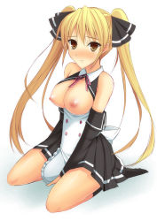 Rule 34 | 1girl, apron, blonde hair, blush, breasts, breasts out, dream c club, dream c club (series), genkick, long hair, looking at viewer, mian (dream c club), nipples, solo, twintails, waitress, yellow eyes