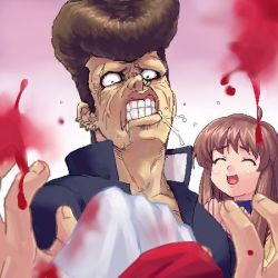 Rule 34 | 00s, 1boy, 1girl, angry, banchou, blood, clannad, clenched teeth, closed eyes, constricted pupils, delinquent, ear piercing, embarrassed, furious, gakuran, looking at viewer, lowres, miyazawa yukine, nervous, nose piercing, nose ring, oekaki, open mouth, piercing, pompadour, pov, saliva, scar, school uniform, serafuku, teeth, veins, violence, zen