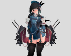 Rule 34 | 10s, 1girl, bad id, bad pixiv id, black gloves, black hair, black thighhighs, breasts, bthx, chain, gloves, hat, kantai collection, large breasts, looking at viewer, military, military uniform, personification, red eyes, short hair, solo, takao (kancolle), thighhighs, uniform