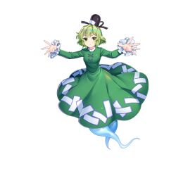 Rule 34 | 1girl, black hat, closed mouth, cross-laced clothes, dress, full body, game cg, ghost tail, green dress, hat, highres, light green hair, long sleeves, looking at viewer, ofuda, ofuda on clothes, rotte (1109), simple background, soga no tojiko, solo, tate eboshi, third-party source, touhou, white background