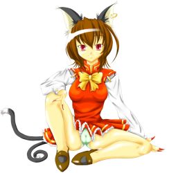 Rule 34 | 1girl, animal ears, breasts, brown hair, cameltoe, cat ears, cat girl, cat tail, chen, earrings, fat mons, female focus, jewelry, large breasts, melodia (pixiv), merodia (meldoia0207), multiple tails, aged up, panties, red eyes, short hair, slit pupils, solo, tail, touhou, underwear