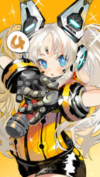 Rule 34 | + +, 1girl, aano (10bit), absurdres, android, bike shorts, blue eyes, blush, countdown, cowboy shot, facial mark, forehead mark, gloves, headgear, highres, long hair, metallic child, open mouth, rona (metallic child), solo, sparkle, twintails, white hair