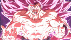 Rule 34 | 1boy, abs, aura, battle damage, big hair, bracelet, dirty, dragon ball, dragon ball heroes, goku black, jewelry, long hair, male focus, mask, muscular, muscular male, no nipples, open mouth, pectorals, pink hair, red eyes, rom (20), solo, super saiyan, super saiyan 3, super saiyan rose, time breaker mask, topless male, torn clothes