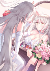Rule 34 | 1girl, absurdres, ahoge, applying makeup, backless dress, backless outfit, bare shoulders, blurry, blurry background, breasts, brown eyes, cleavage, commentary request, depth of field, dress, dutch angle, elbow gloves, fate/grand order, fate (series), flower, fur-trimmed gloves, fur trim, gloves, gogatsu fukuin, grey hair, hair between eyes, highres, jeanne d&#039;arc (fate), jeanne d&#039;arc alter (avenger) (fate), jeanne d&#039;arc alter (fate), large breasts, long hair, looking at mirror, mascara wand, mirror, pink flower, pink rose, red flower, red rose, reflection, rose, see-through, sitting, sleeveless, sleeveless dress, solo, thighhighs, very long hair, white dress, white flower, white gloves, white rose, white thighhighs