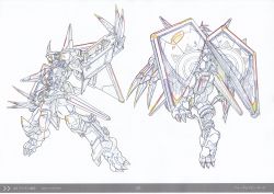 Rule 34 | 1boy, armor, character sheet, claws, digimon, digimon (creature), digimon adventure tri., full armor, highres, monochrome, monster, multiple views, muscular, no humans, official art, serious, simple background, solo, translation request, wargreymon, weapon, white background