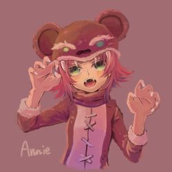 Rule 34 | 1girl, animal costume, annie (league of legends), bear costume, child, fangs, green eyes, league of legends, red hair, shimatta, solo