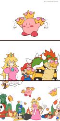 Rule 34 | !, 3koma, ?, absurdres, animal crossing, arm cannon, blonde hair, bowser, bowsette, bracelet, brown hair, butterfly net, capcom, closed mouth, collar, comic, crossover, crown, earrings, english text, facial hair, fire, genderswap, genderswap (mtf), hand net, hat, helmet, highres, horns, jewelry, kid icarus, kirby, kirby (series), long hair, mario, mario (series), mask, mega man (character), mega man (classic), mega man (series), motion blur, multiple boys, multiple girls, new super mario bros. u deluxe, nintendo, open mouth, overalls, pit (kid icarus), princess dress, princess peach, rainyazurehoodie, sandals, short hair, shy guy, smile, spiked bracelet, spiked collar, spiked shell, spikes, super crown, toad (mario), turtle shell, villager (animal crossing), weapon