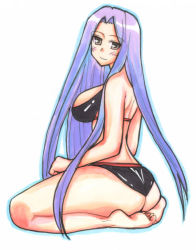 Rule 34 | ass, blush, breasts, cleavage, fate/stay night, fate (series), glasses, huge ass, kikuta, large breasts, long hair, medusa (fate), medusa (rider) (fate), purple hair, smile, square pupils, swimsuit