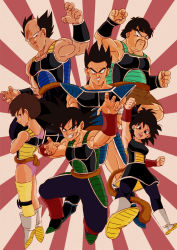Rule 34 | armpits, bald, bardock, black eyes, black hair, boots, brown eyes, brown hair, clenched hands, crossed arms, dragon ball, dragonball z, earrings, facial hair, facial scar, fighting stance, floating, gine, grin, highres, jewelry, leotard, messy hair, monkey tail, muscular, mustache, open mouth, panbukin (dragon ball), pectoral cleavage, pectorals, scar, scar on cheek, scar on face, seripa, short hair, skirt, sleeveless, smile, tail, toma (dragon ball), tondamanuke, toteppo, white footwear, wristband