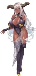 Rule 34 | 1girl, armlet, asymmetrical gloves, bare shoulders, blunt bangs, boots, breasts, cleavage, dark-skinned female, dark skin, demon girl, facing viewer, female focus, full body, game cg, gloves, hair intakes, highleg, highleg leotard, highres, horns, huge breasts, jewelry, legs together, leotard, long hair, looking at viewer, mismatched gloves, muchimuchi dekapai mara gui maou-sama to onboro yojouhan dousei seikatsu, no bra, official art, orcsoft, phrygia ornstein, pointy ears, sian, smile, solo, standing, thigh boots, thighhighs, transparent background, very long hair, white gloves, white hair