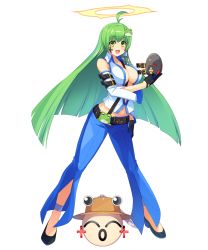 Rule 34 | 1girl, :d, antenna hair, belt, between breasts, black footwear, black gloves, blue pants, blush, breasts, center opening, collarbone, collared shirt, cookie (touhou), cosplay, detached sleeves, frog hair ornament, full body, gloves, green eyes, green hair, guilty gear, guilty gear xrd, hair ornament, hair tubes, highres, holding, holding mask, jack-o&#039; valentine, jack-o&#039; valentine (cosplay), kochiya sanae, long hair, mask, medium breasts, midriff, navel, open mouth, pants, paseri (cookie), pyonta, shirt, shoes, sidelocks, smile, snake hair ornament, solo, standing, stomach, straight hair, tarmo, touhou, transparent background
