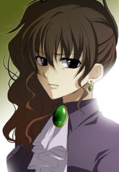 Rule 34 | 00s, brown hair, earrings, jewelry, ponytail, solo, umineko no naku koro ni, ushiromiya natsuhi