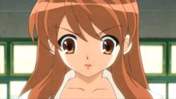 Rule 34 | &gt;:o, 00s, 1girl, :o, aged up, angry, animated, animated gif, asahina mikuru, asahina mikuru (adult), bouncing breasts, bracelet, breasts, breasts squeezed together, brown eyes, brown hair, buttons, ceiling, cleavage, close-up, dress shirt, indoors, jewelry, large breasts, lipstick, long hair, long sleeves, looking at viewer, lowres, makeup, mature female, mole, mole on breast, open clothes, open shirt, screencap, shirt, shouting, sidelocks, solo, suzumiya haruhi no yuuutsu, upper body, v-shaped eyebrows, very long hair, white shirt, window