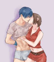 Rule 34 | 1boy, 1girl, arms behind back, bad id, bad pixiv id, bdsm, bondage, bound, couple, femdom, hetero, kaito (vocaloid), kiss, meiko (vocaloid), pencil skirt, pooo, skirt, topless male, vocaloid