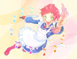 Rule 34 | apron, gloves, green eyes, knife, kumatora, maid, maid apron, mother (game), mother 3, musical note, nintendo, pink hair, short hair, smile, solo, squid
