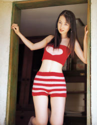 Rule 34 | akiyama rina, photo (medium), shorts, strapless, striped, tube top
