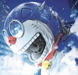 Rule 34 | bell, collar, cover, cover page, doraemon, doraemon (character), inoue jun&#039;ya, lowres, mecha, neck bell, no humans, open mouth, reflection, robot