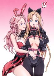Rule 34 | 2girls, animal ears, anyway (amteun), arms behind back, bad id, bad pixiv id, bdsm, belt, black legwear, blonde hair, blue eyes, blush, bondage, bondage outfit, bound, braid, grabbing another&#039;s breast, breasts, collar, dress, fake animal ears, femdom, grabbing, hairband, heart, heart-shaped pupils, highres, jewelry, leotard, looking at another, multiple girls, necklace, open clothes, open mouth, original, pantyhose, piercing, pig ears, pink hair, playboy bunny, rabbit ears, saliva, slave, smile, symbol-shaped pupils, thighhighs, tongue, tongue grab, tongue out, torn clothes, torn legwear, yuri