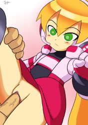 Rule 34 | 1girl, absurdres, android, blonde hair, blush, call (mighty no. 9), call f, clothed sex, disembodied penis, dress, eyebrows, fingerless gloves, flat chest, gloves, green eyes, hairband, highres, jacket, long hair, mighty no. 9, penis, robot, sex, shirt, vaginal