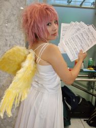Rule 34 | cosplay, dress, harpy, madou monogatari, monster girl, photo (medium), pink hair, puyopuyo, sheet music, sora (model), wings