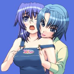 Rule 34 | 00s, 2girls, age difference, awa, grabbing another&#039;s breast, breasts, doki doki oyako lesson, female focus, from behind, grabbing, green hair, incest, lowres, mother and daughter, multiple girls, purple eyes, purple hair, satou maya, satou nami, tagme, yuri