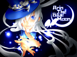 Rule 34 | arin, blue eyes, face, hair over one eye, hat, long hair, magic, pangya, ribbon, smile, solo, white hair, witch