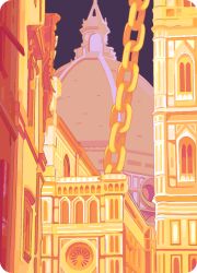 Rule 34 | architecture, building, castle, chain, commentary, dome, european architecture, gold chain, gothic architecture, homestuck, night, no humans, purple sky, ragnarozzy, rose window, rounded corners, scenery, sky, spire, steeple, symbol-only commentary, tower, yellow theme